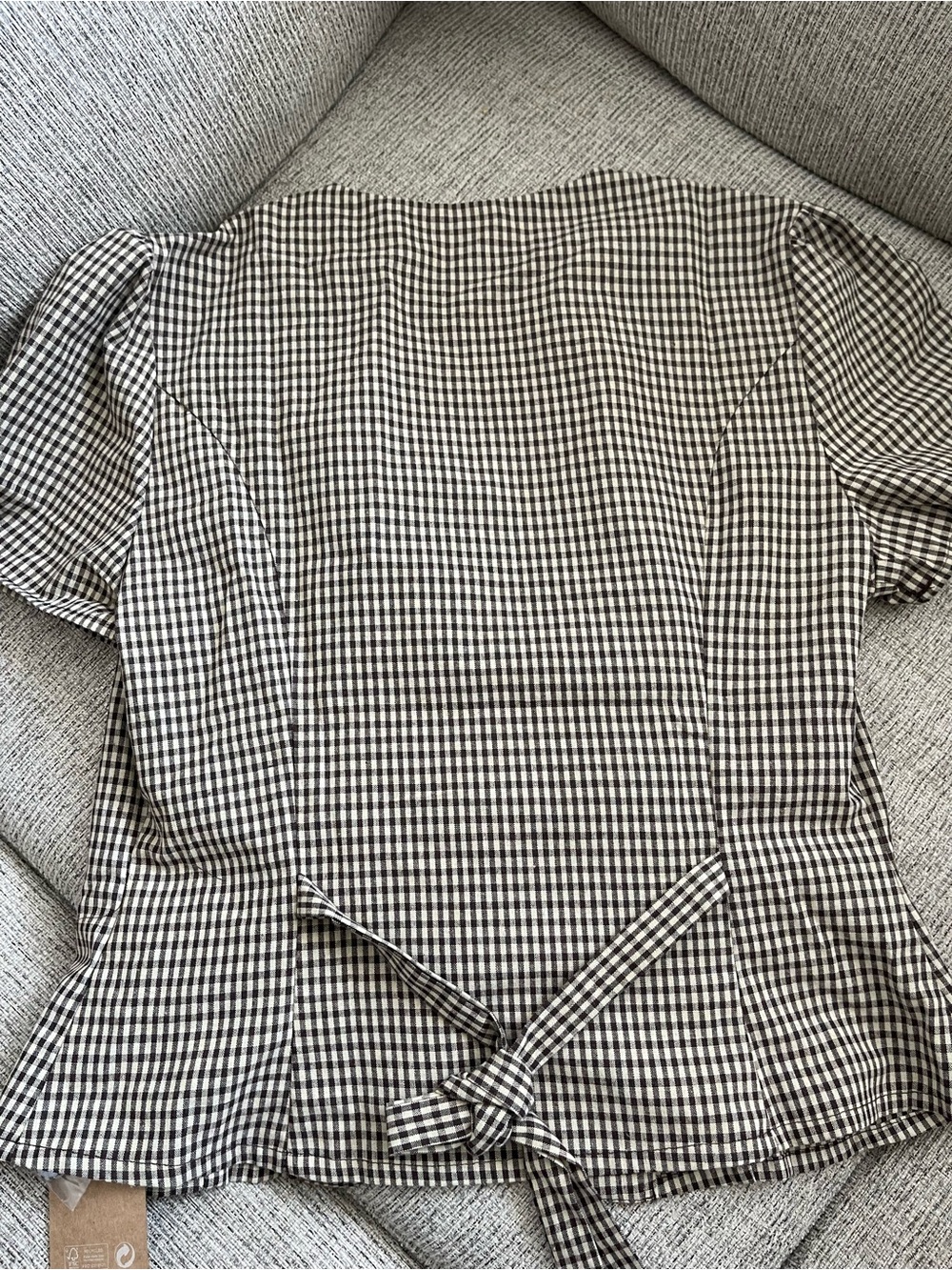 Womens Black and White Gingham Tie-Back Top